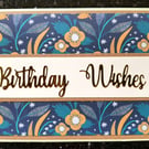 Birthday Card Handmade Art Deco Flower Style 5"x7" Die Cut Gold Card Lettering
