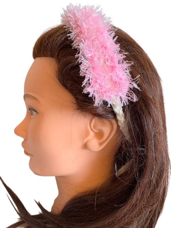 Pink Cream Fluffy Hair Band Hairband Headband Adjustable Fascinator