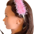Pink Cream Fluffy Hair Band Hairband Headband Adjustable Fascinator