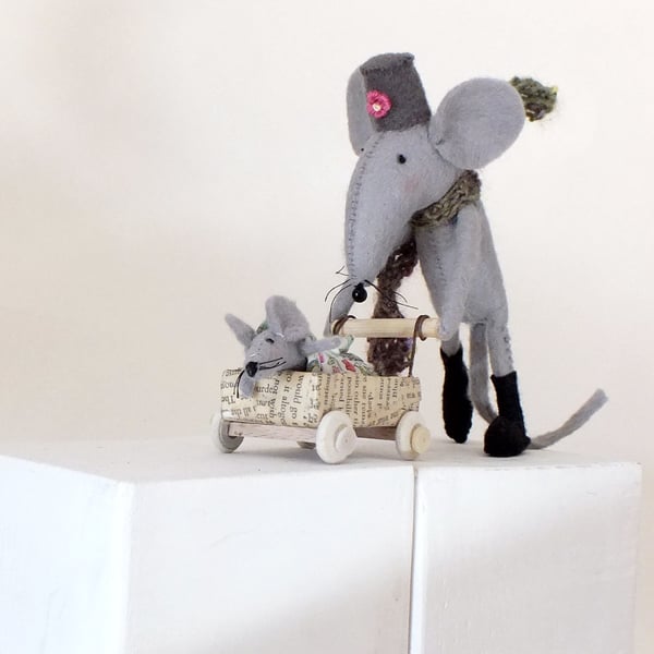 Mouse with Pram and Baby Mouse.