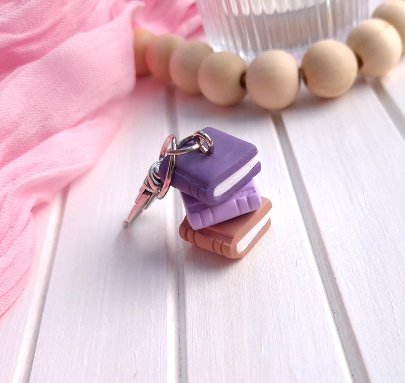 Purple Book Stack Keyring, Book Lover, Bookish Accessories & Gifts