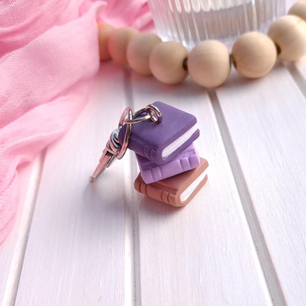 Purple Book Stack Keyring, Book Lover, Bookish Accessories & Gifts
