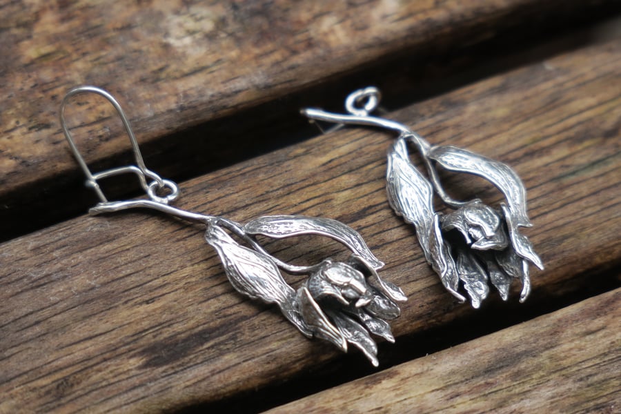 Flower Earrings, Silver Dangle Earrings, Artisan Floral Jewellery