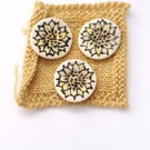 Sunflower handmade ceramic buttons, a set of 3, 30mm diameter buttons.