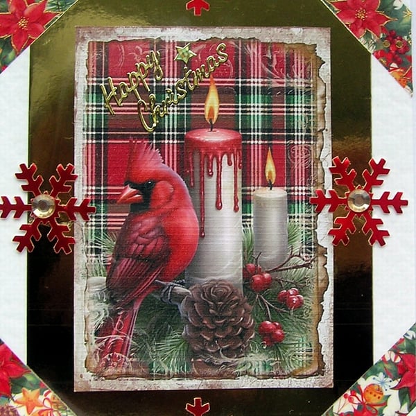 Happy Christmas Hand Crafted Decoupage Christmas Card - Happy Christmas 2728