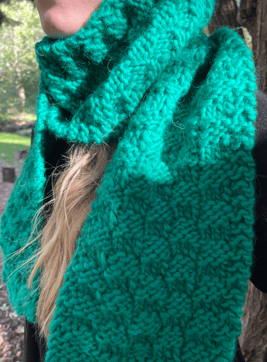 Check green textured patterned wool scarf 