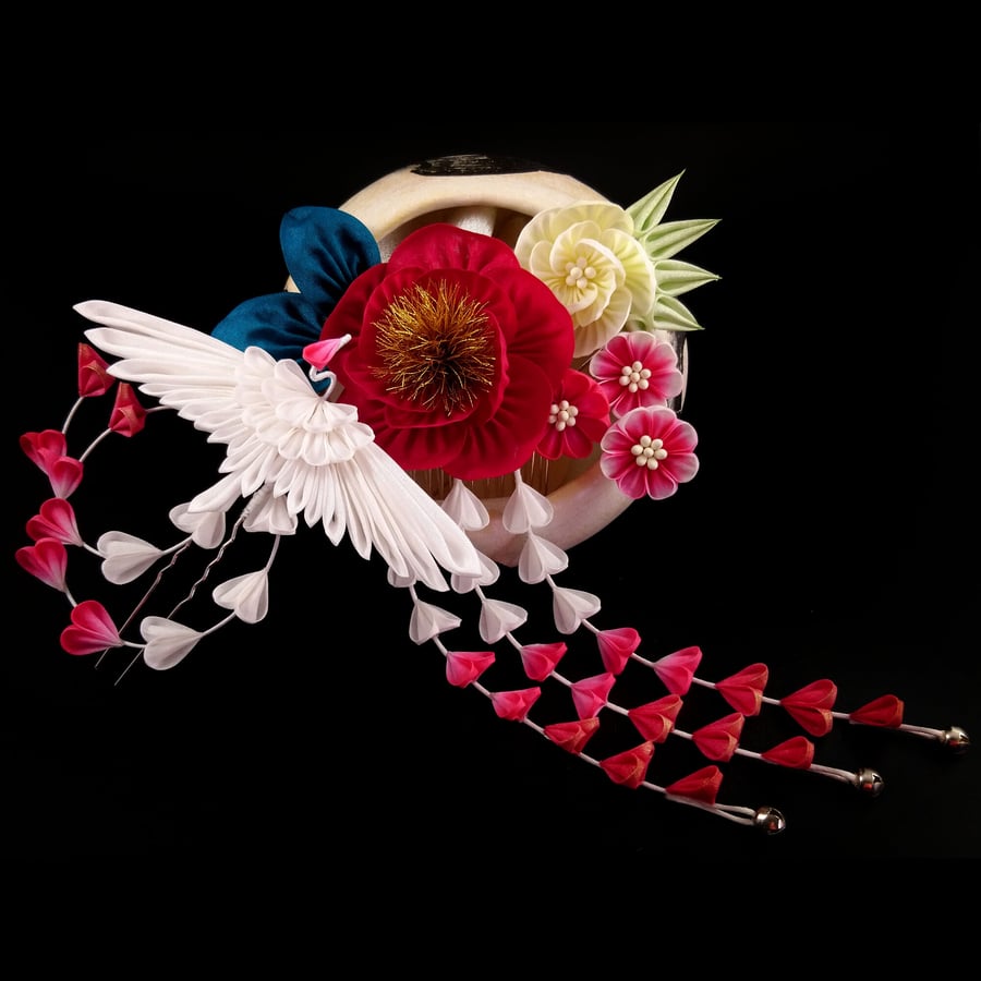 Kagura – Camellia & Phoenix Hair Ornaments 4-Piece Set