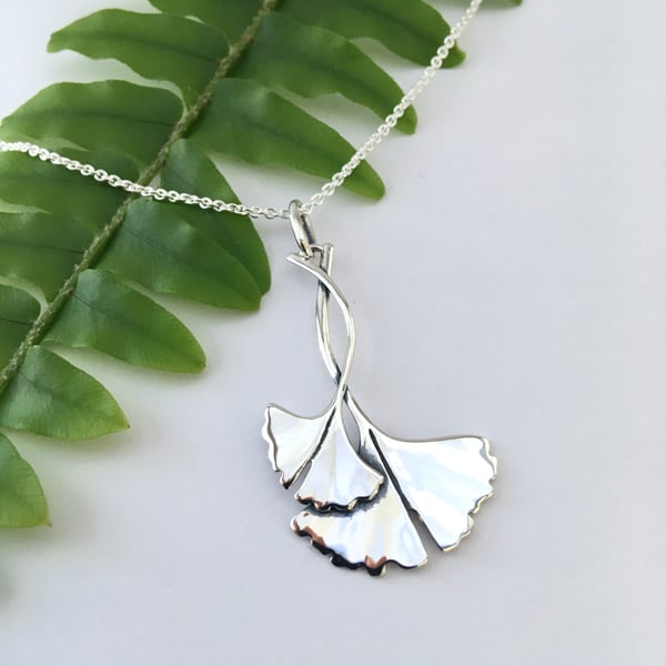 Silver Ginkgo Pendant on 18" silver chain