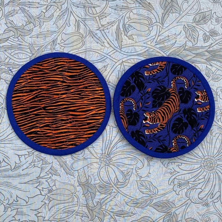 Tiger, Tiger: Set of six quilted fabric coasters