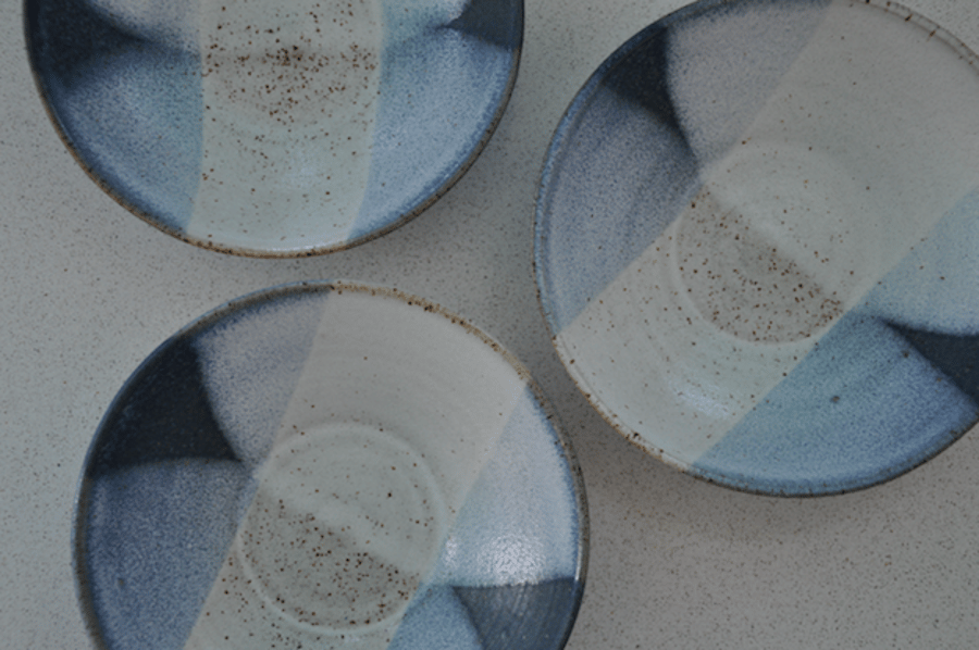 Ceramic blue and white breakfast fruit dessert bowl - handmade stoneware pottery