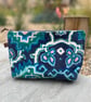 Navy teal and pink velvet large zip pouch with reclaimed linen lining - Image 3