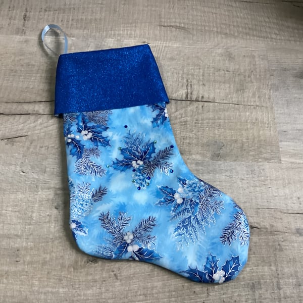 Small Christmas Stocking in blue