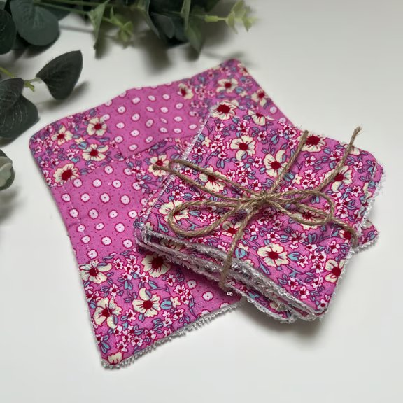 Reusable Bamboo Towelling Face Pads & Flannel - Pink Florals