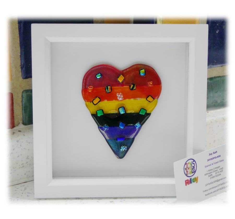 Rainbow Dichroic Heart in Box Frame Fused Glass Picture 002