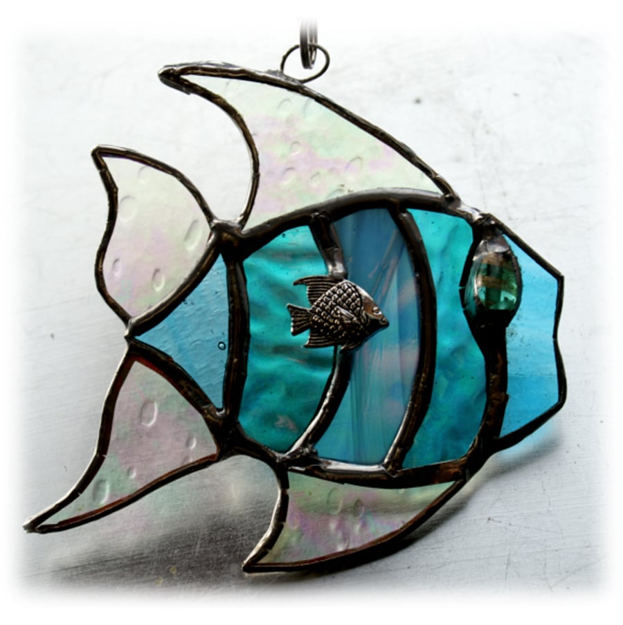 SOLD Tropical Fish Suncatcher Stained Glass Handmade Turquoise