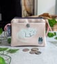 Coin and Card Purse with Retro Pink Cat Design Oilcloth Coin Purse with Key Fob
