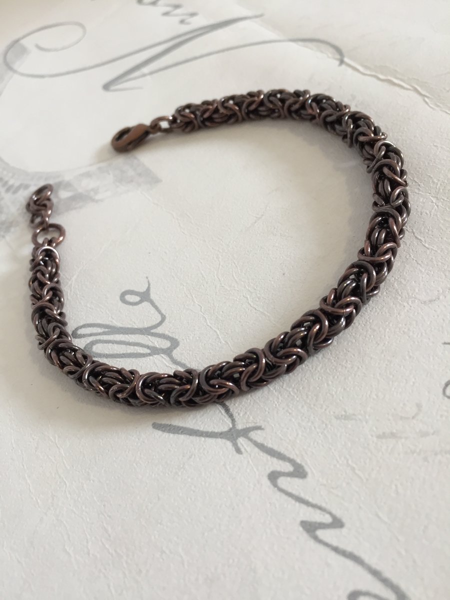 Antique Copper Byzantine Chainmail Bracelet, 7 year anniversary gift for Women