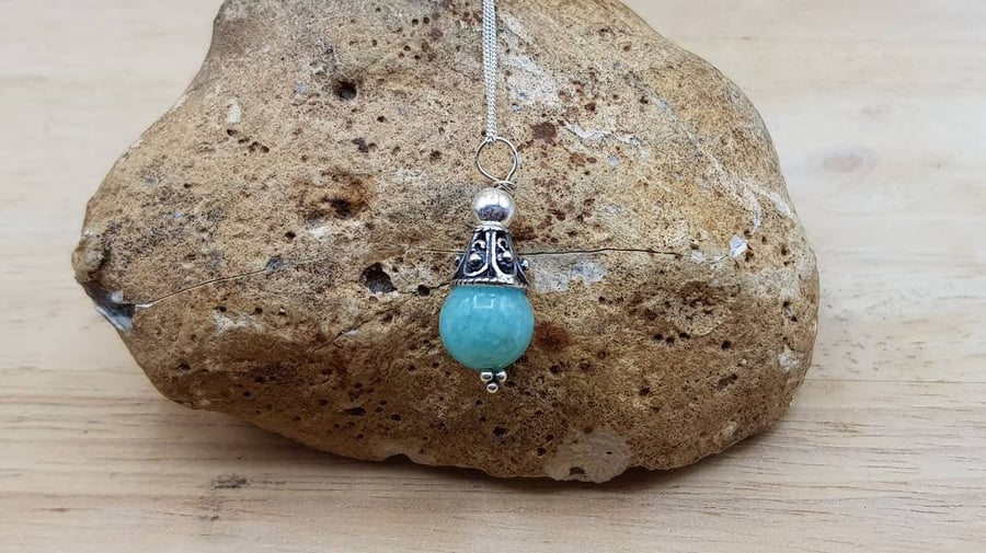 Small minimalist Amazonite cone pendant. Virgo jewellery