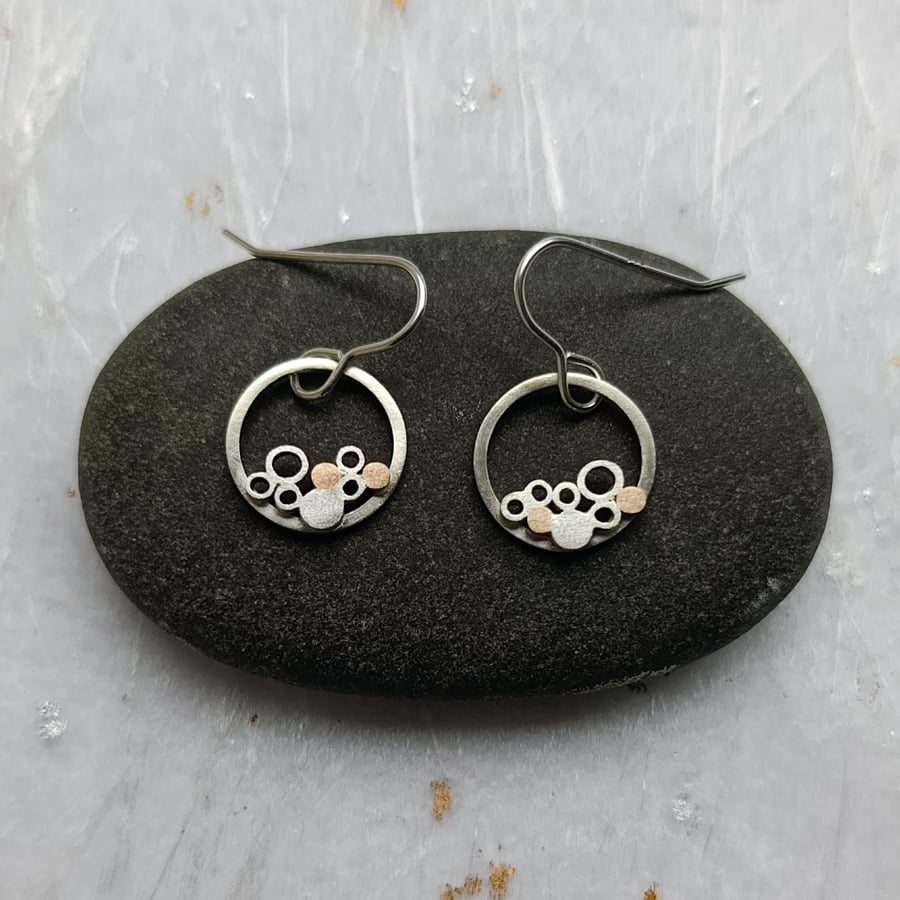 Recycled Sterling Silver Wire Earrings - Circle Cluster Drop Earrings