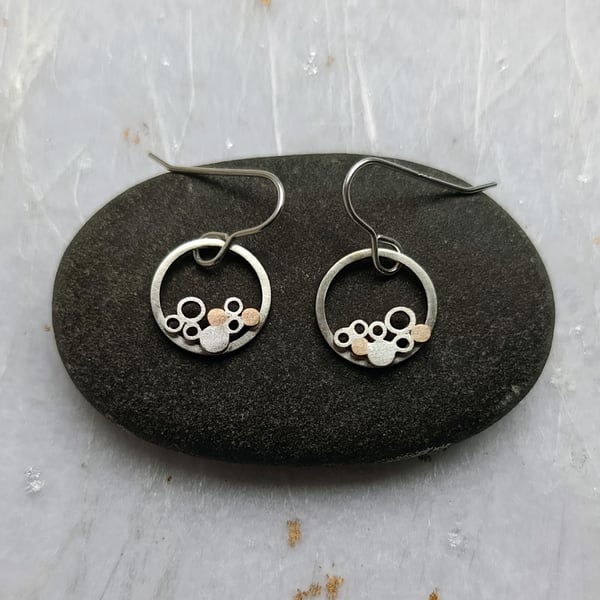 Recycled Sterling Silver Wire Earrings - Circle Cluster Drop Earrings