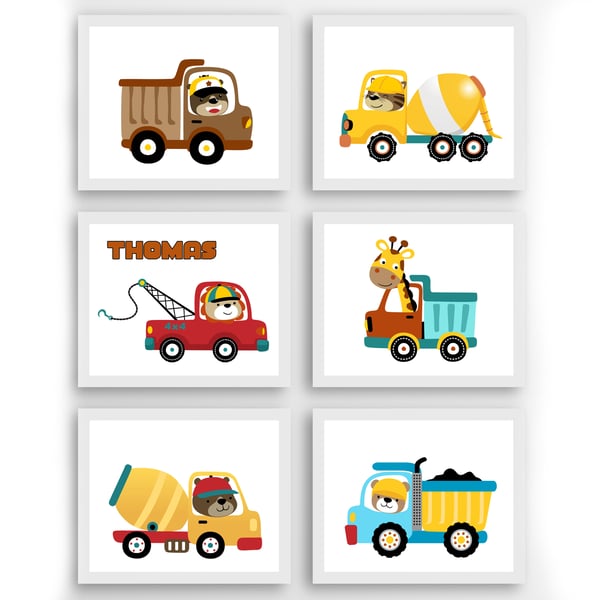 Construction safari nursery prints, trucks and diggers nursery wall decor