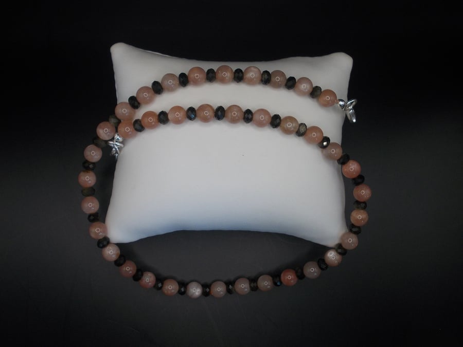 Peach moonstone and golden obsidian chocker