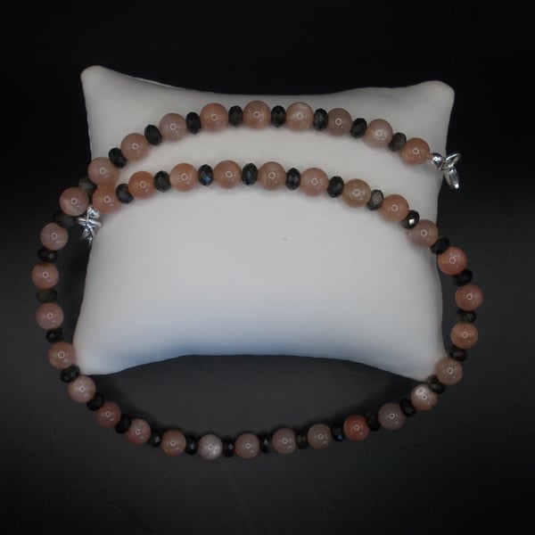Peach moonstone and golden obsidian chocker