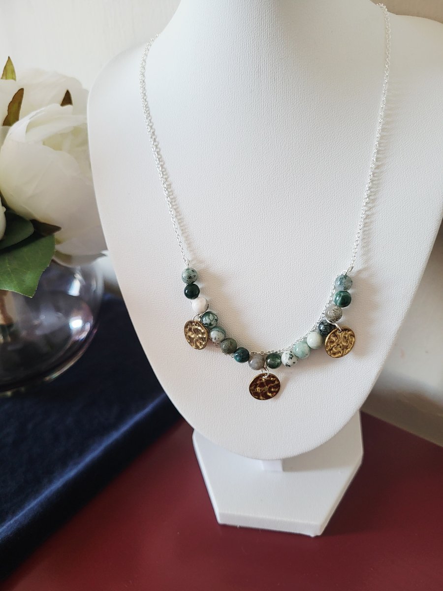 Natural tree agate gemstone sterling silver 18 inch necklace