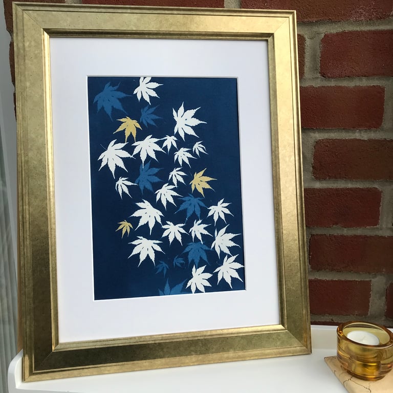 Original Cyanotype, Botanical art with Japanese Maple 