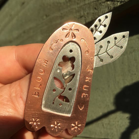 Mixed metal art brooch pin