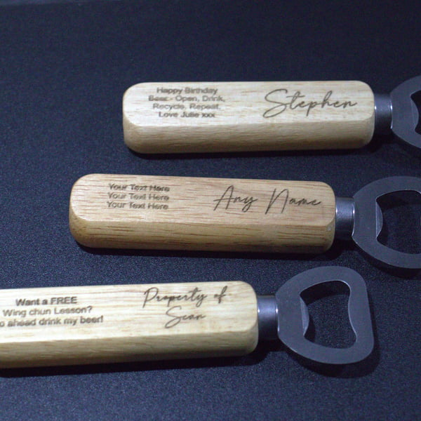 Personal message Personalised Engraved Wood Bottle Opener