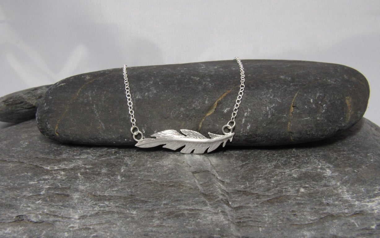 Floating Pheasant Feather Sterling Silver Necklace 