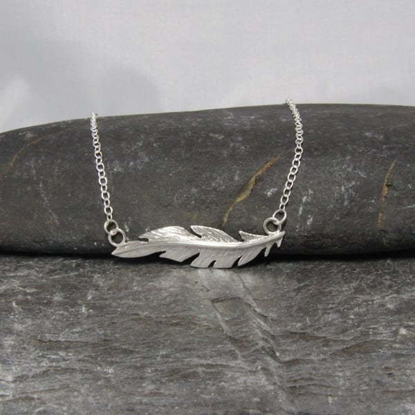 Floating Pheasant Feather Sterling Silver Necklace 