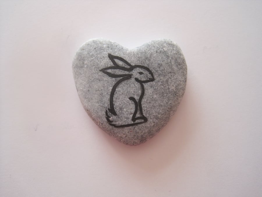 Heart Pebble Hand Painted with  Bunny Rabbit