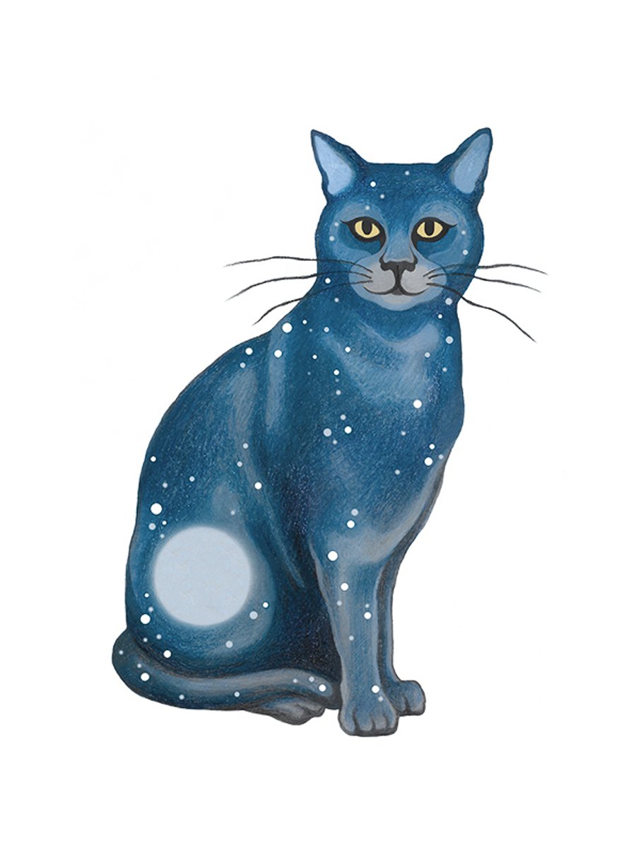 Cat Art - Fun Giclee Print - "Lunar Cat Sitting"