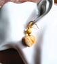 Caramel Amazonite Heart & Tiger Eye Gold Sterling Silver Huggie Drop Earring - Image 2