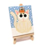 Cat Art with Robin - original mini painting of cute white cat and bird - Image 3