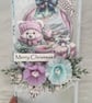 Handmade Christmas Card with Teddy Bear, Flawers & Winter Scene (117)Luxury Card - Image 3