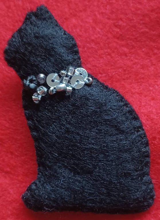 Handmade Lucky Black Cat Felt Brooch