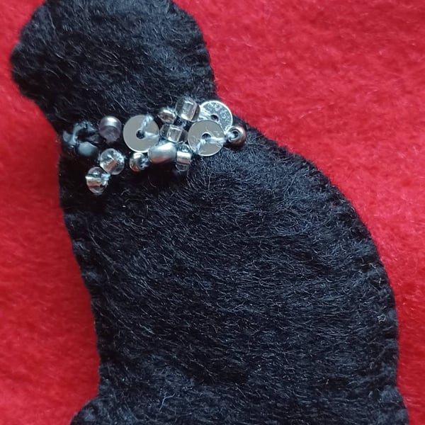 Handmade Lucky Black Cat Felt Brooch