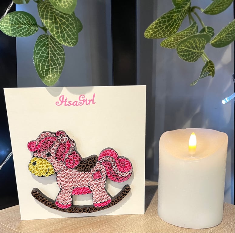 Handmade quilled new baby girl card
