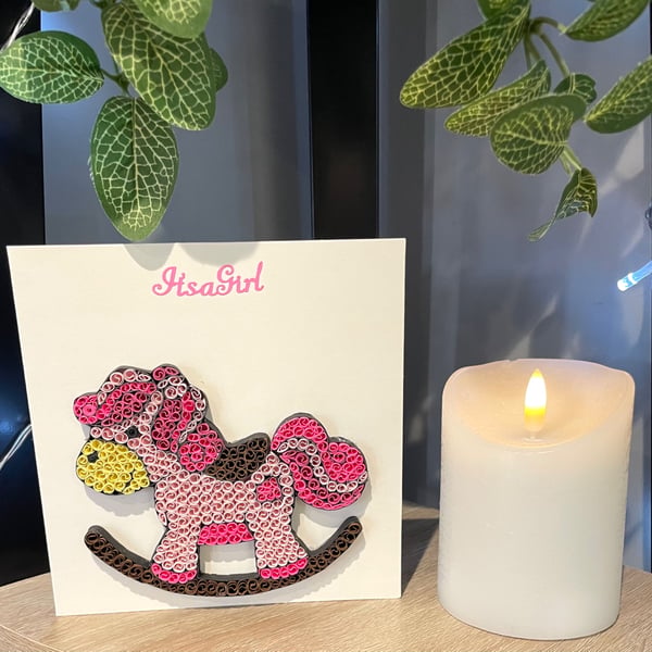 Handmade quilled new baby girl card