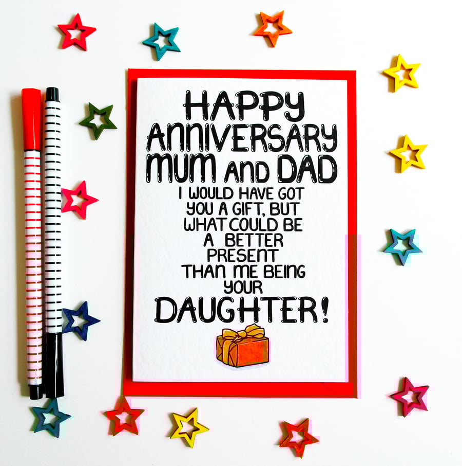 Funny Anniversary Card, Happy Anniversary for Mum and Dad from Daughter