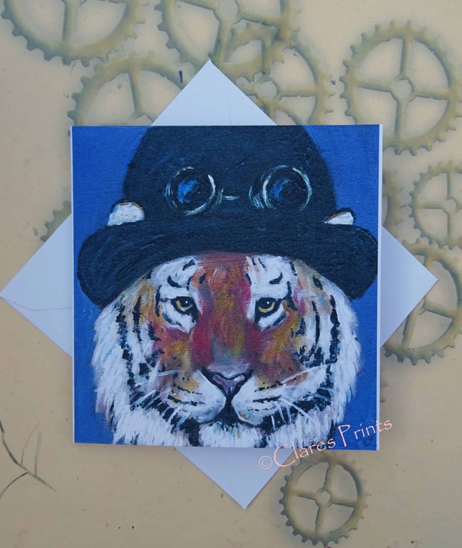Steampunk Tiger Blank Greeting Card From my Original Acrylic Painting