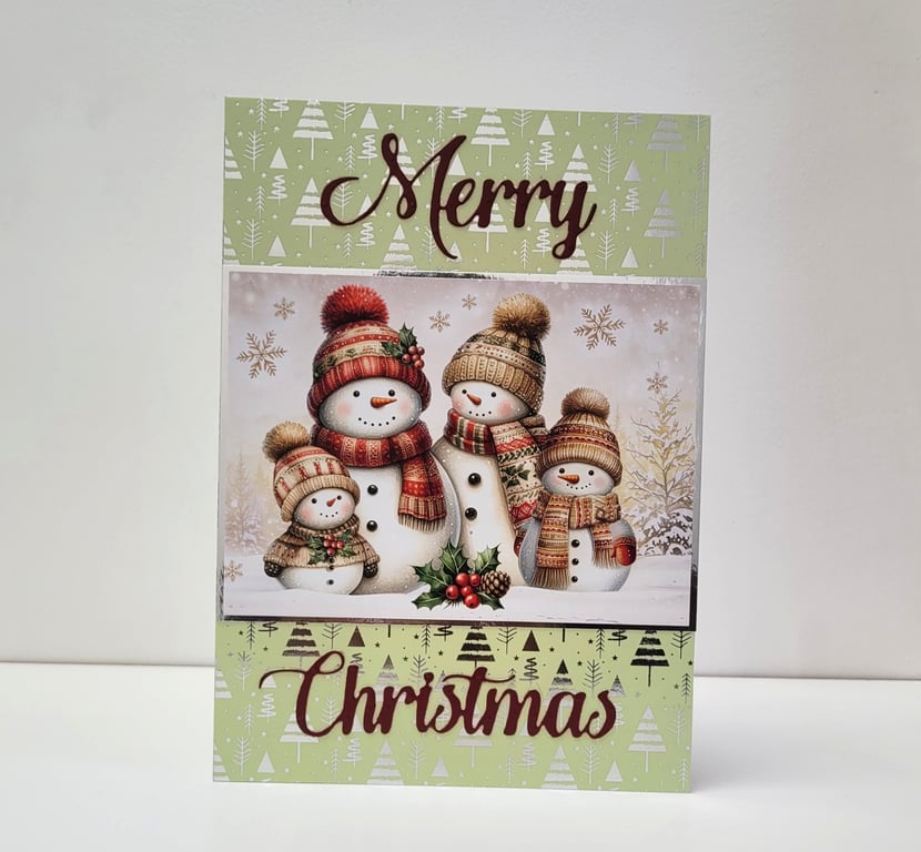 Snowman Family Christmas Card - Cute Merry Christmas Greeting Card