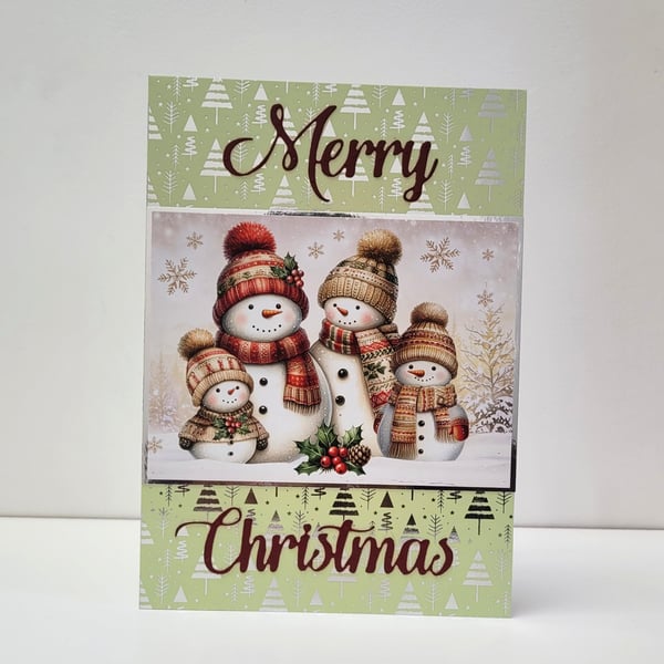 Snowman Family Christmas Card - Cute Merry Christmas Greeting Card
