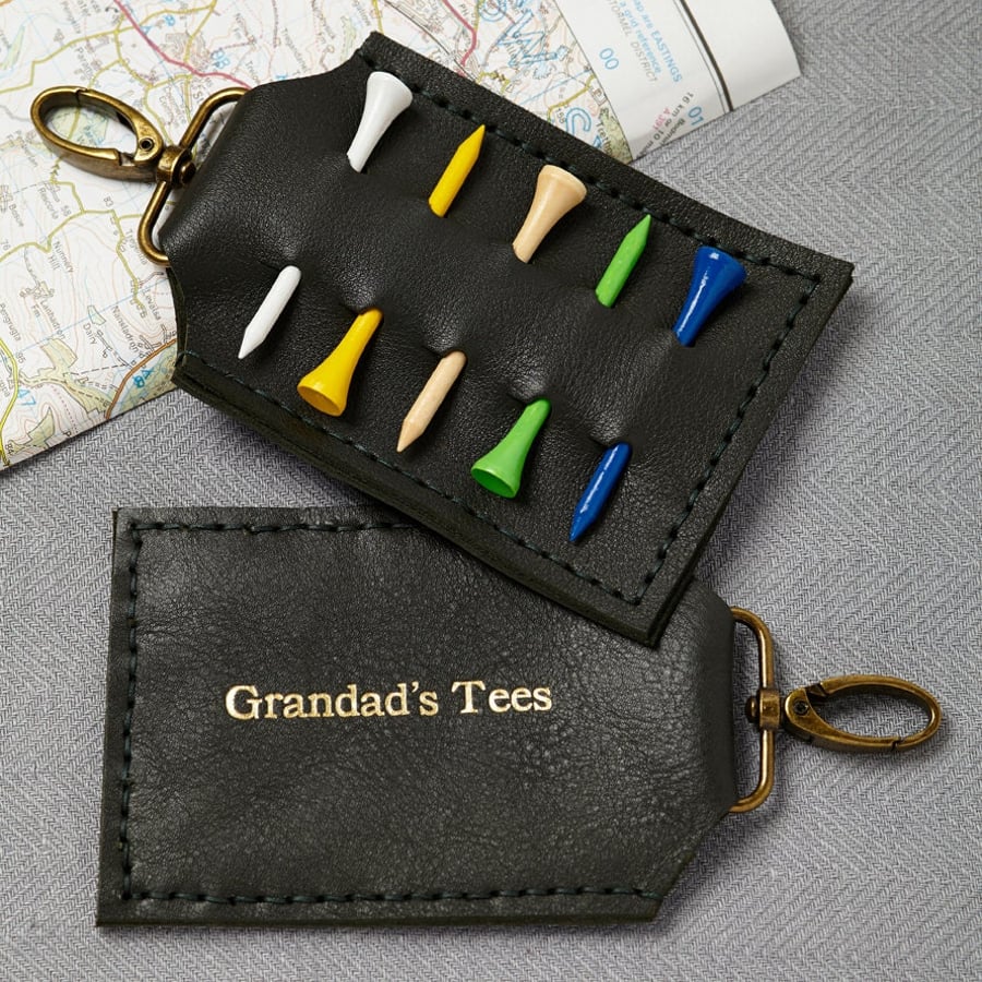 Black Leather Golf Tee holder - gifts for golfers - personalised gifts for sport