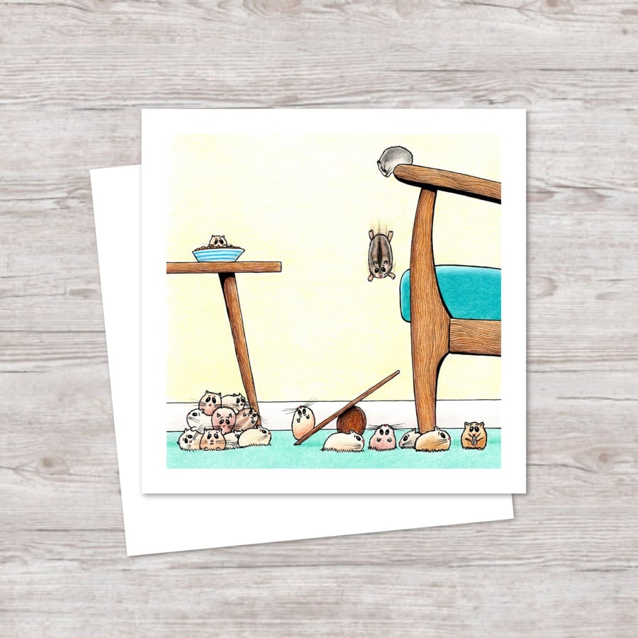 Acrobatic Hamsters Greeting Card: Original Pencil Illustration (231)