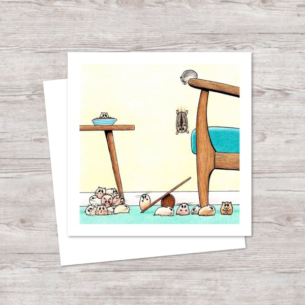 Acrobatic Hamsters Greeting Card: Original Pencil Illustration (231)