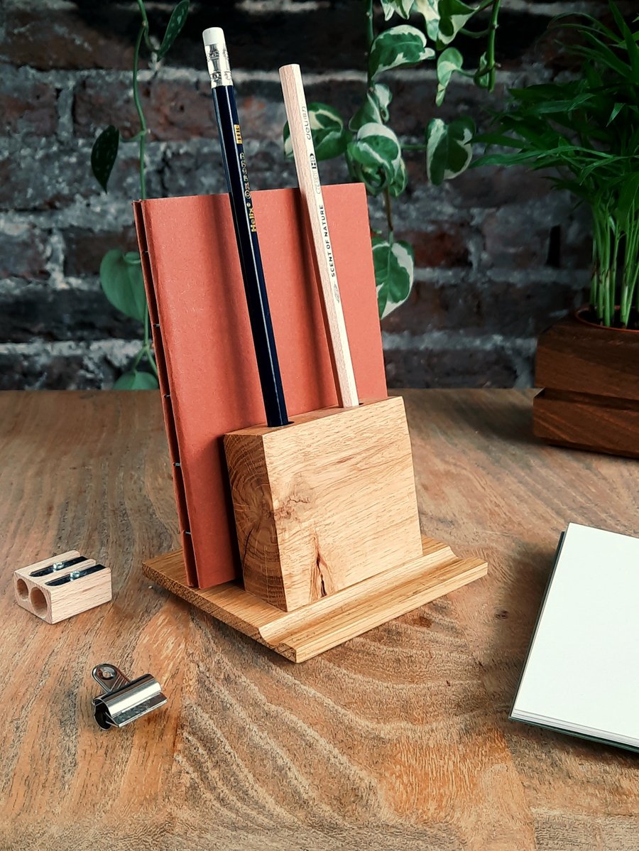 Hampden Solid Oak Desk Organiser - Pen Phone Book